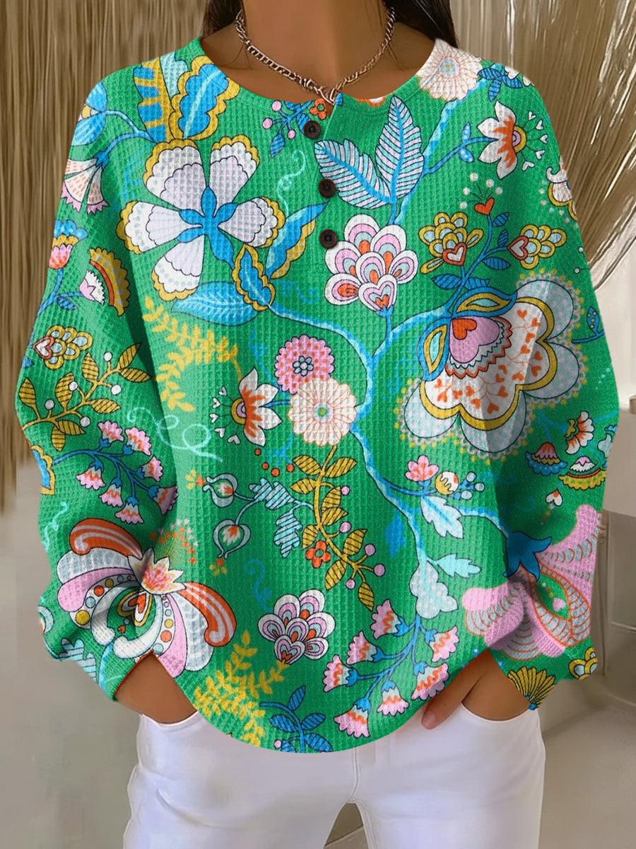 Elina™ –  Sweater with Colorful Ethnic Floral Print
