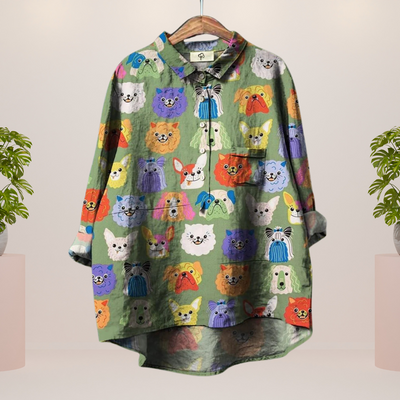 Freya™ | Playful shirt with dog motif and button closure