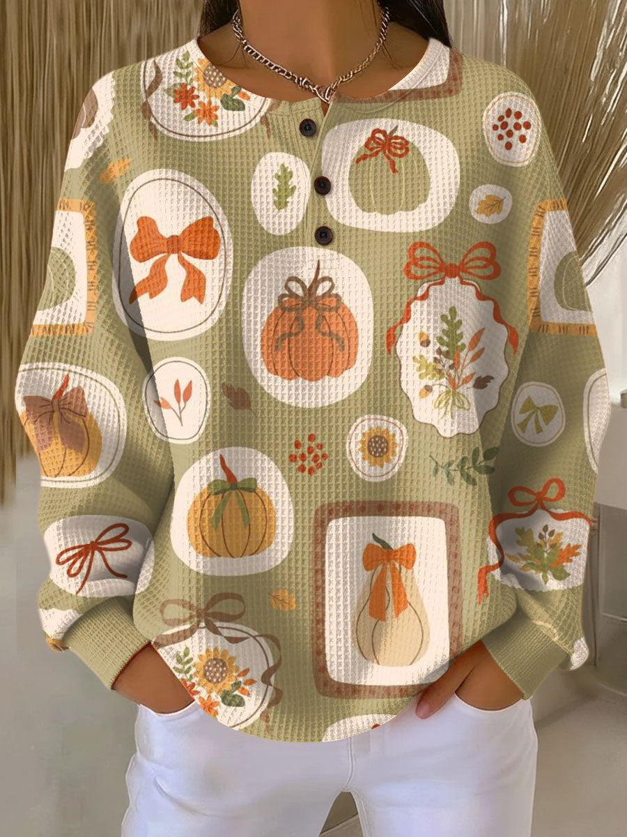 Freja™ – Autumn Sweater with Bows and Pumpkin