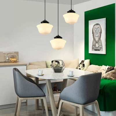 Vintage White Frosted Glass Geometric Jar Pendant Light