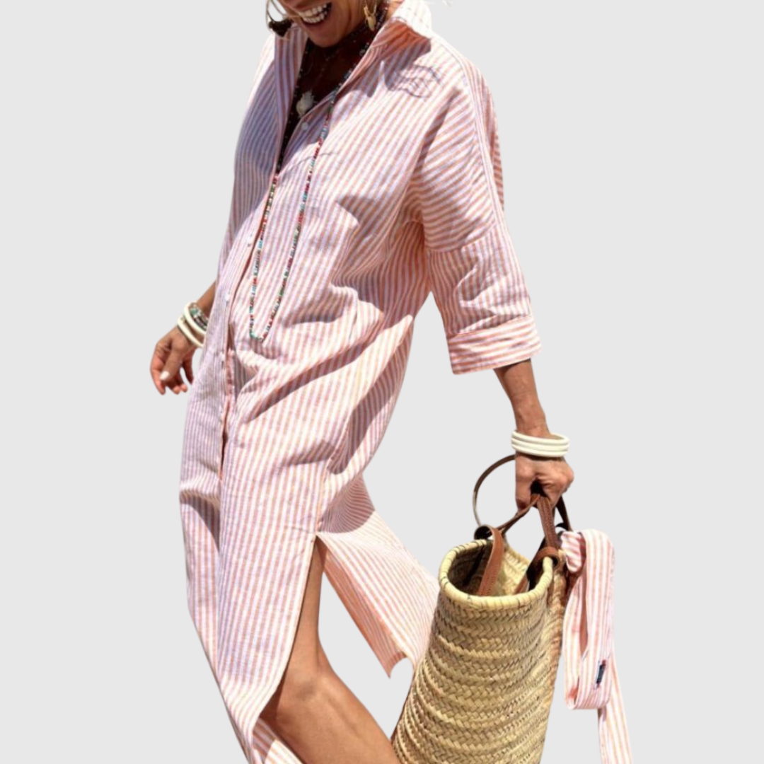 Elodie - Chic Striped Button-Down Shirt Dress