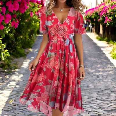 Rosalind - Floral Loose-Fit Deep V-Neck Dress
