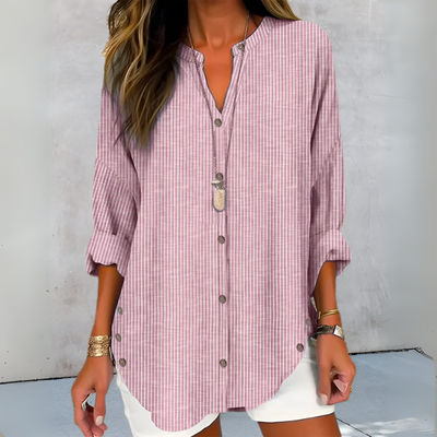 Lucida - Elegant V-Neck Blouse with Timeless Stripe Pattern