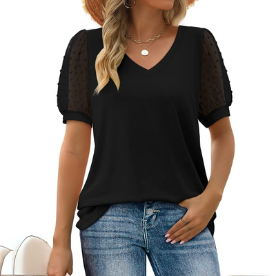 Rema – Sheer Sleeve V-Neck Top