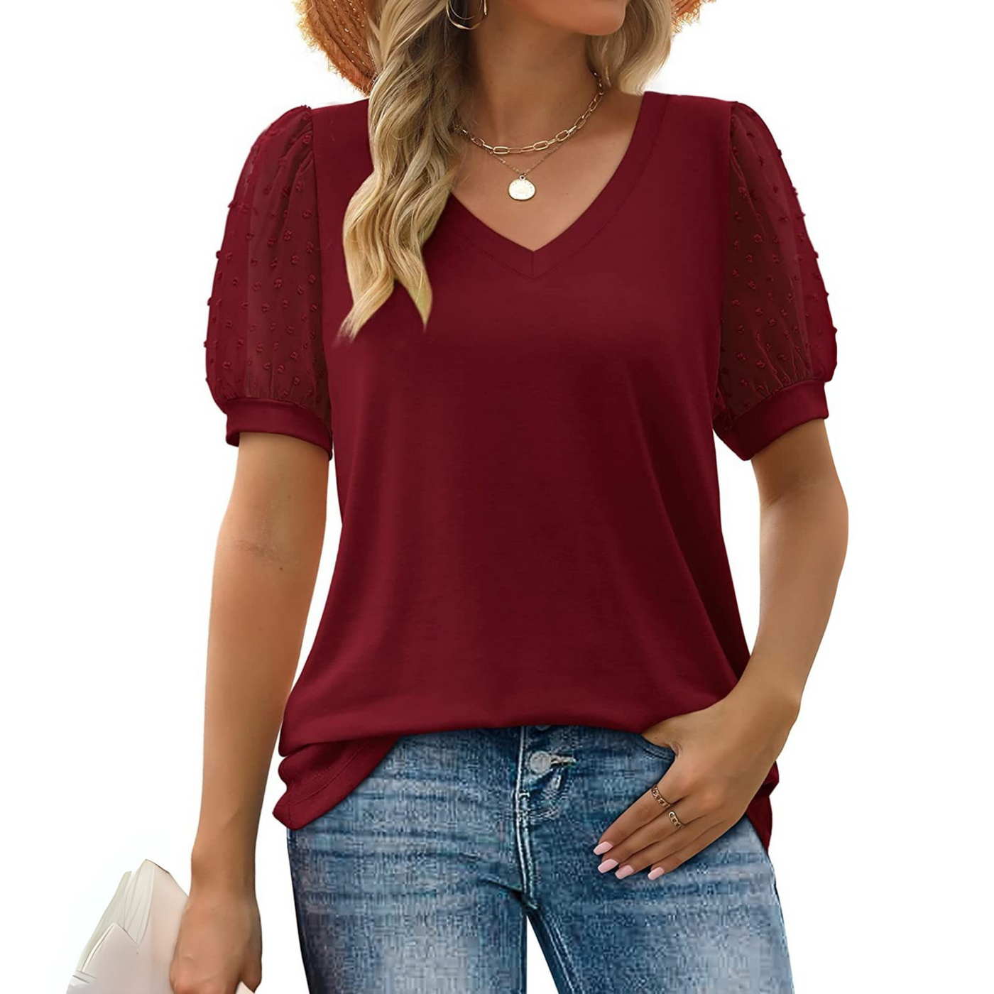 Rema – Sheer Sleeve V-Neck Top