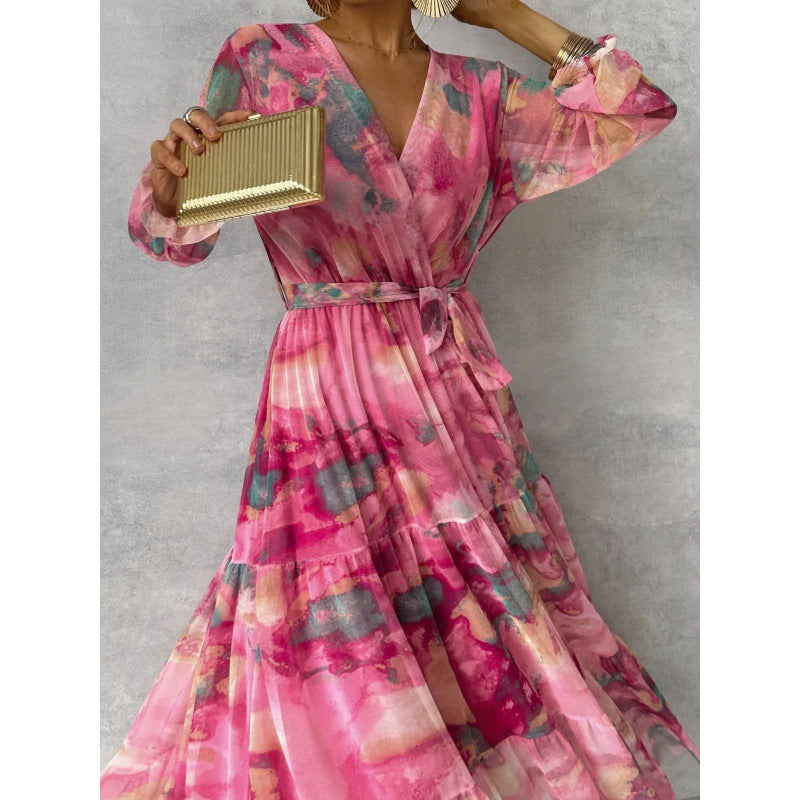 Trinity - Pleated V-Neck Boho Maxi Dress