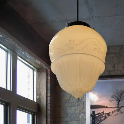 Vintage White Frosted Glass Geometric Jar Pendant Light