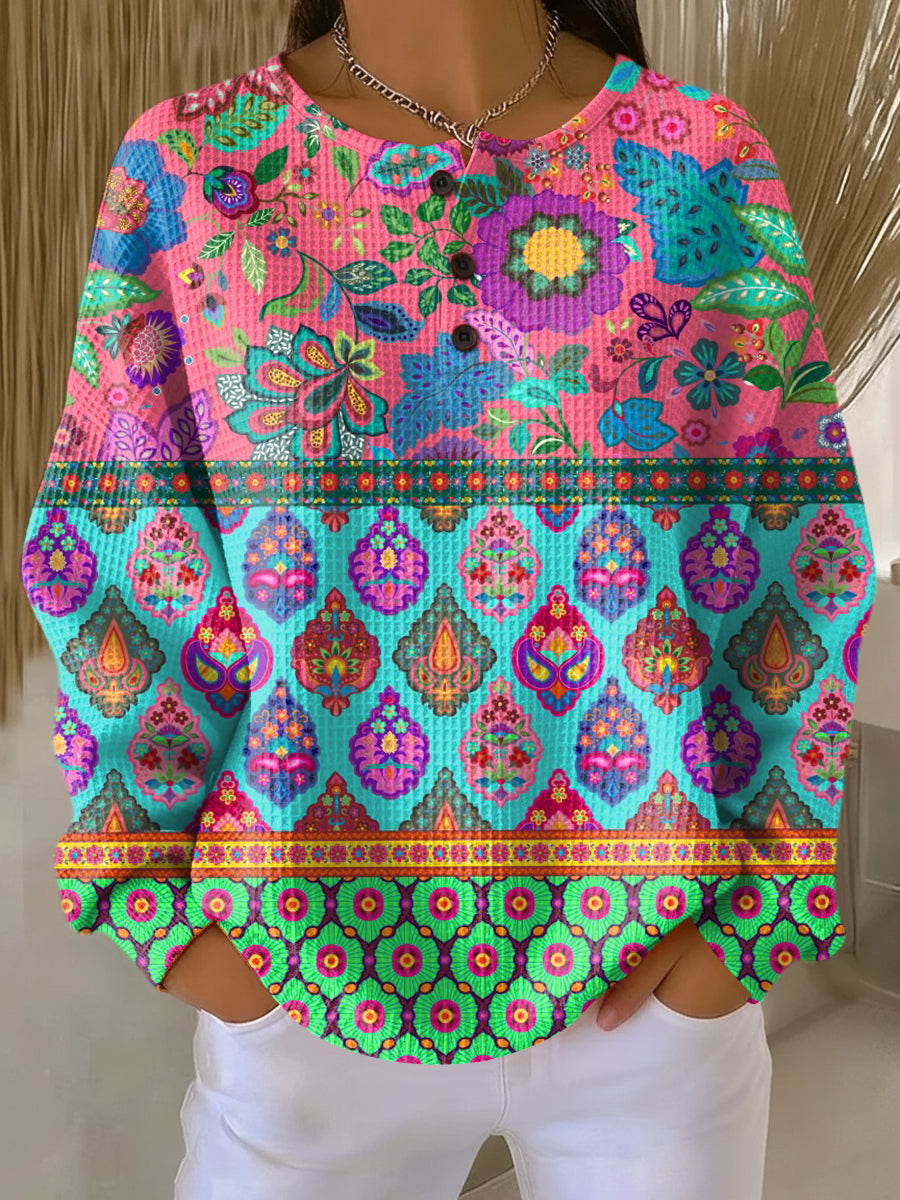 Signe™ – Sweater with Ethnic Floral Stripes