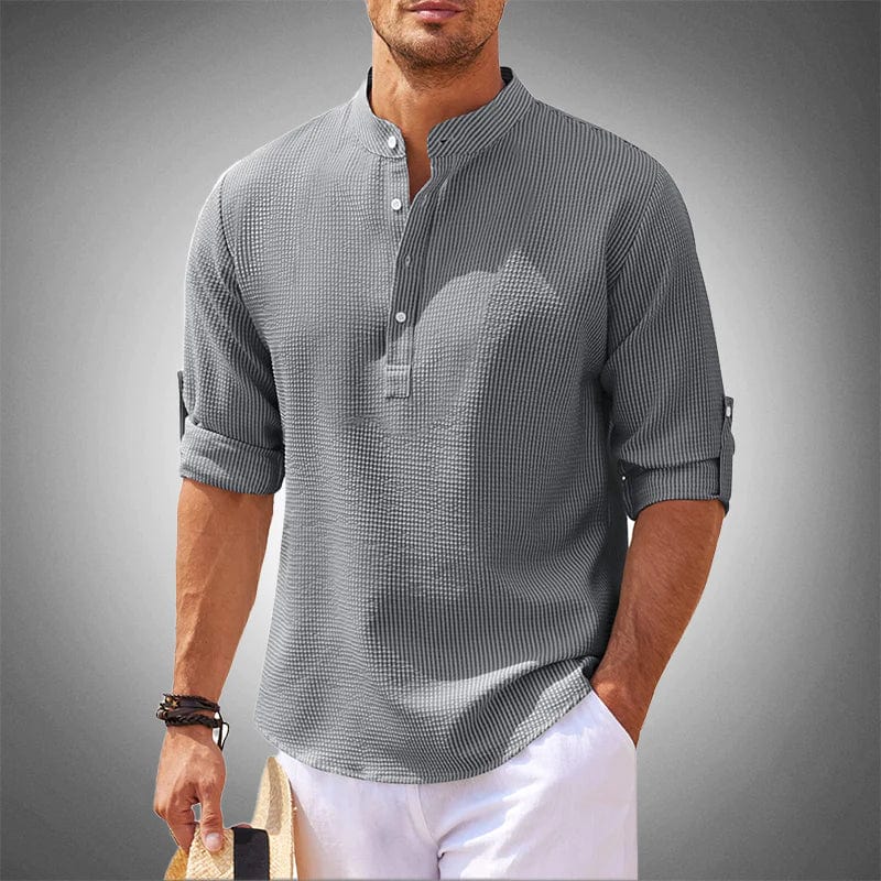 KORA – TEXTURED HENLEY COLLAR WAFFLE SHIRT