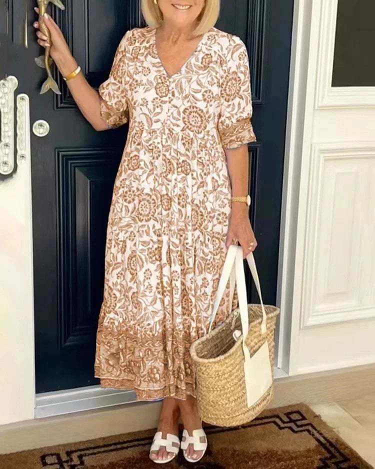 Mavis - Elegant V-Neck Boho Floral Long Dress