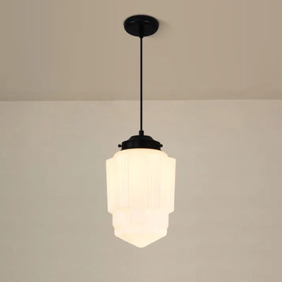 Vintage White Frosted Glass Geometric Jar Pendant Light